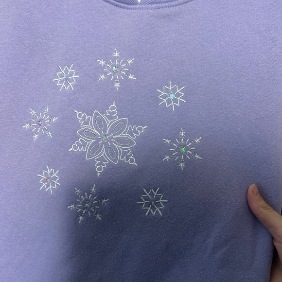 Holiday Tradition Lavender Crewneck Embroidered Snowflake Embellishments - Picture 5 of 9